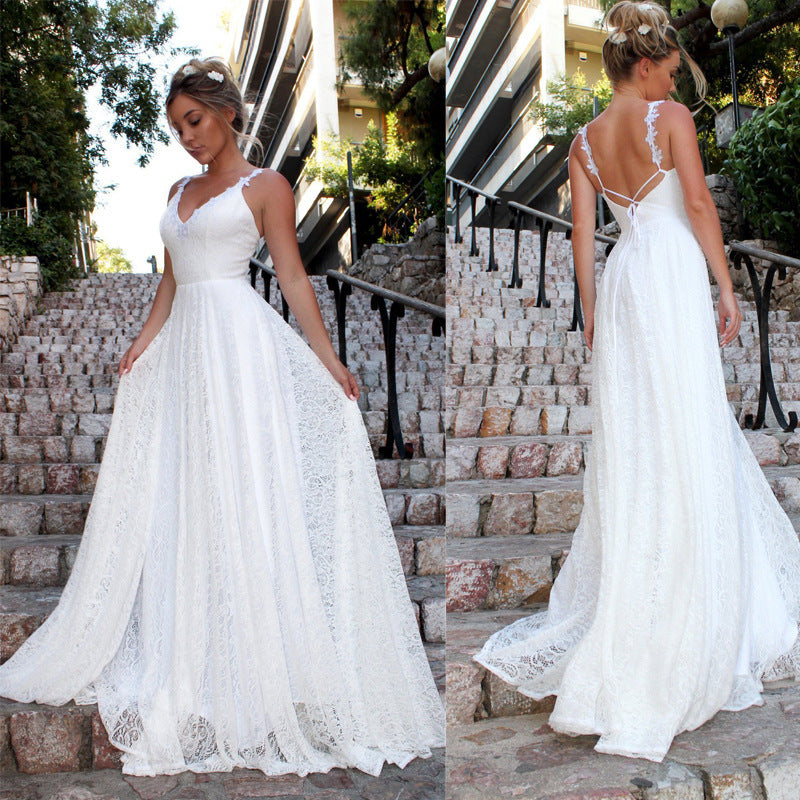 V-neck Sling Lace Wedding Dress
