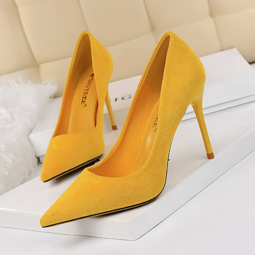 Fashionable Simple Stiletto Heel Suede Shallow Mouth Pointed High Heels Women Shoes Sexy Slimming Pumps-The Fance