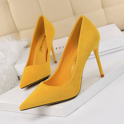 Fashionable Simple Stiletto Heel Suede Shallow Mouth Pointed High Heels Women Shoes Sexy Slimming Pumps-The Fance