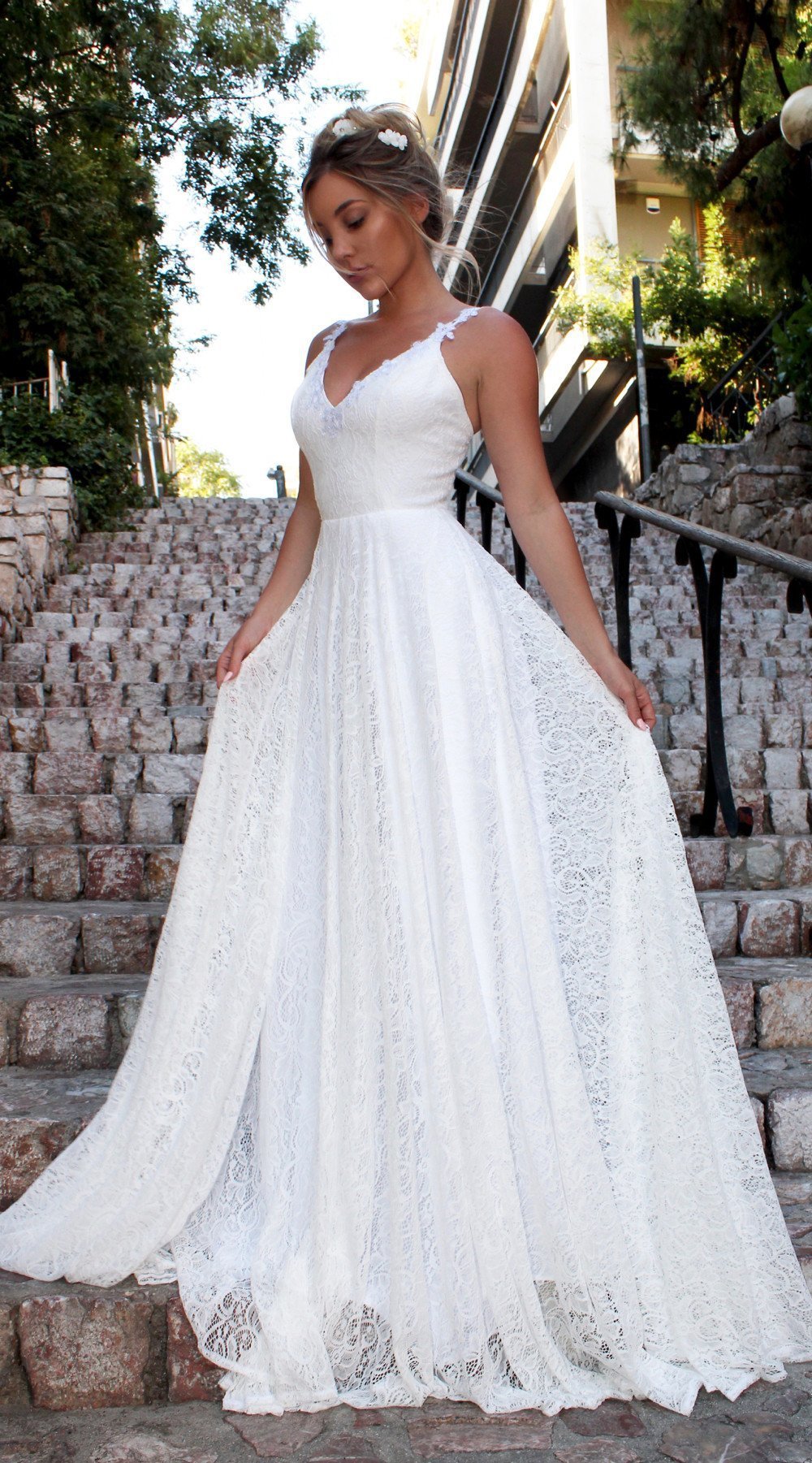 V-neck Sling Lace Wedding Dress