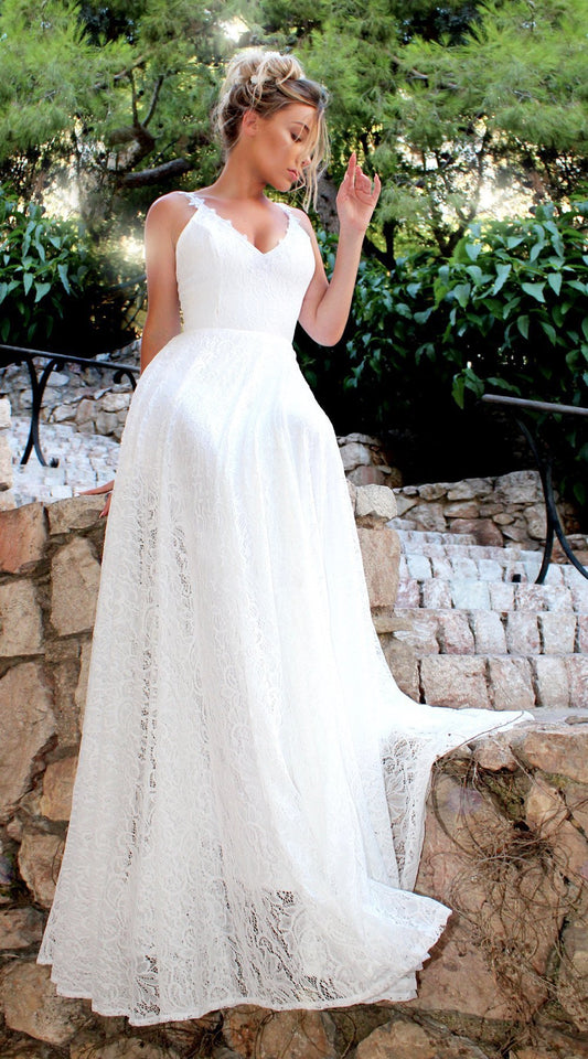 V-neck Sling Lace Wedding Dress