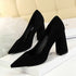 Simple Thick Heel High Heel Suede Shallow Mouth Pointed Toe Business Office Skinny Women Shoes High Heels Pumps-The Fance