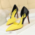 Sweet High Heels Women High Heel Low Cut Pointed Toe Colorblock Hollow Out Cutout out Strap Skinny Shoes-The Fance