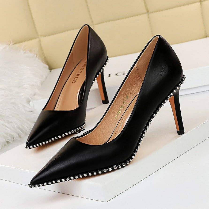 Sexy Nightclubs Thinner High Heels Women Shoes Stiletto Heel Shallow Mouth Pointed Rivets Pumps-The Fance