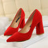 Simple Thick Heel High Heel Suede Shallow Mouth Pointed Toe Business Office Skinny Women Shoes High Heels Pumps-The Fance