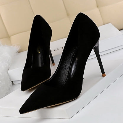 Fashionable Simple Stiletto Heel Suede Shallow Mouth Pointed High Heels Women Shoes Sexy Slimming Pumps-The Fance